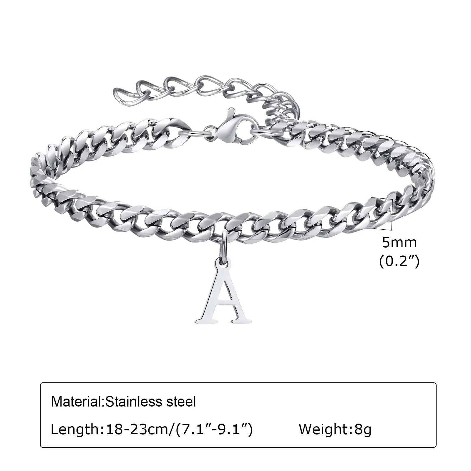 Initials Cuban Link Bracelet Stainless Steel Adjustable - Tophatter Daily Deals